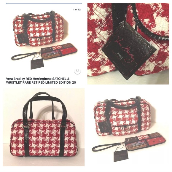 Vera Bradley Satchel & Wristlet set New w tags vintage Red black classic retro - Picture 5 of 8